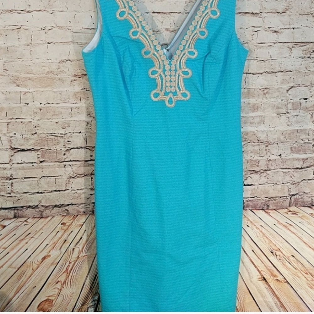 Lilly Pulitzer Turquoise Sleeveless Midi Dress with Cream Trim - Picture 5 of 5